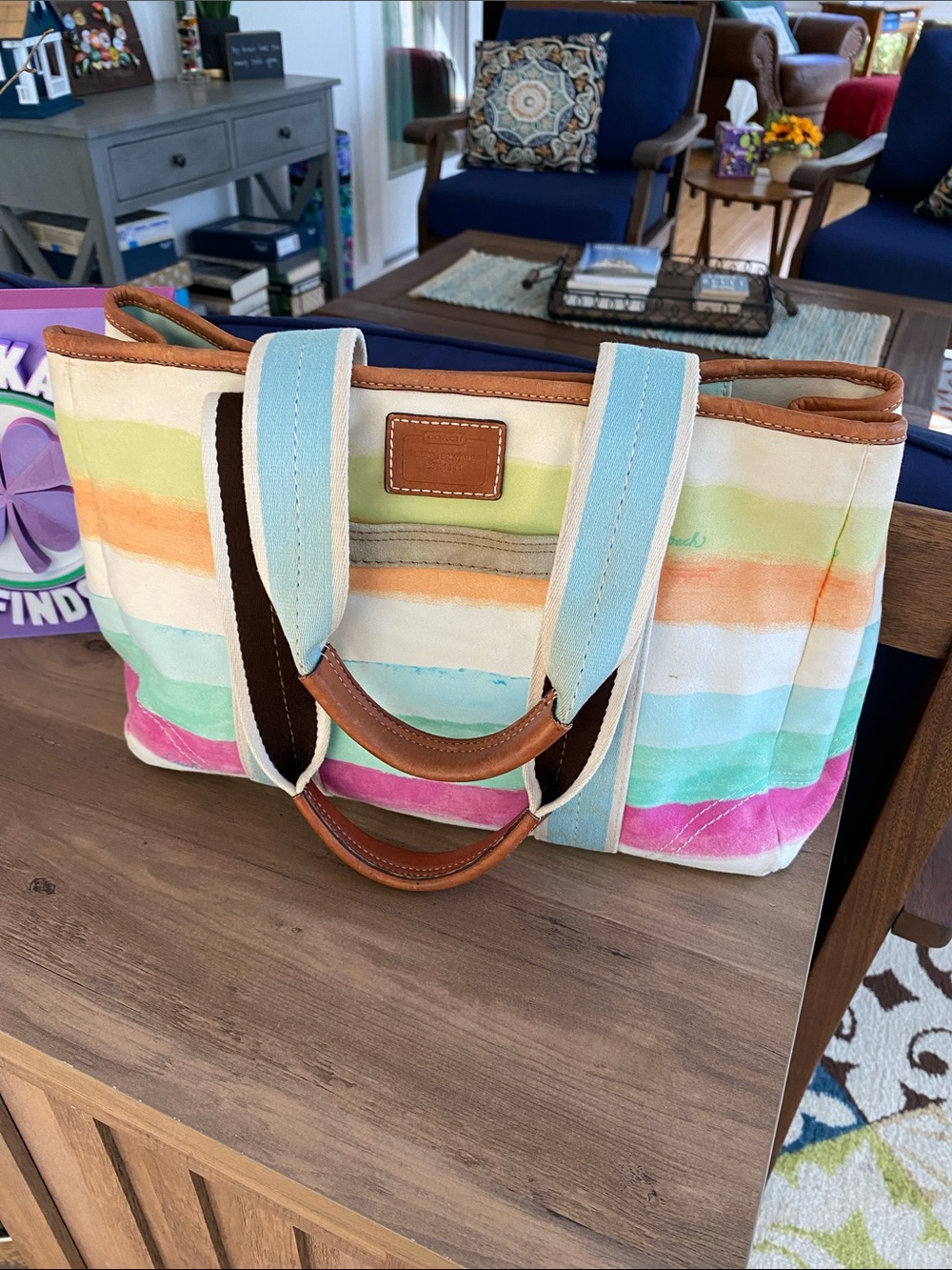 Coach Hampton Watercolor Stripe Tote